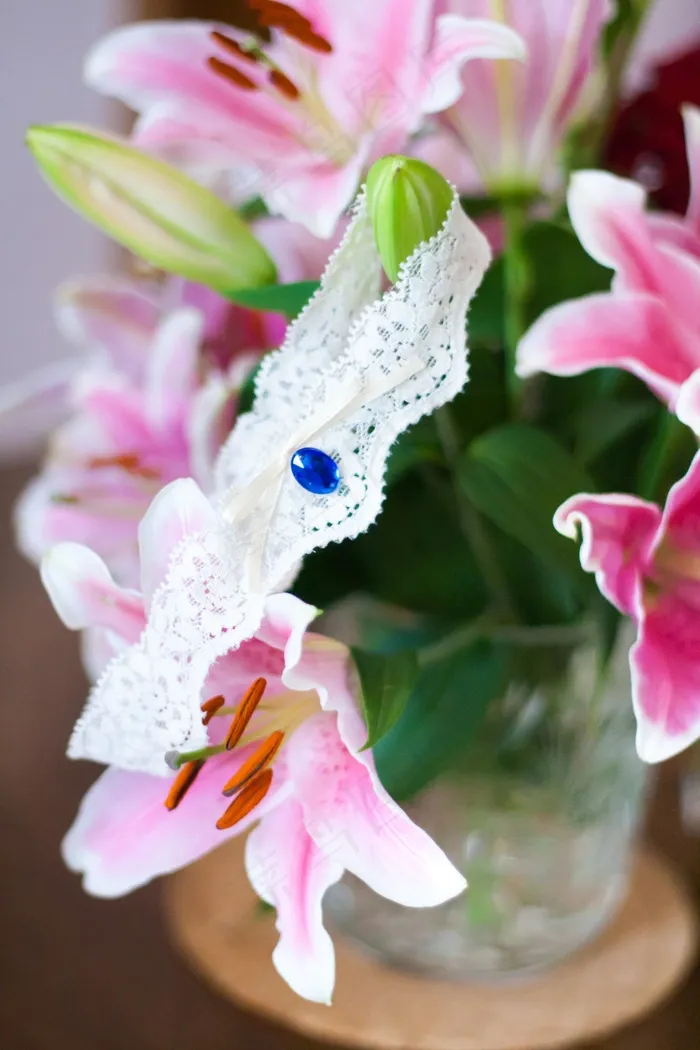 粉百合,香水百合,六出花,百合花,花卉,在花上的吊袜带