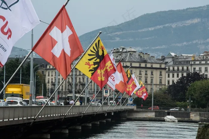 标志，瑞士，日内瓦，国旗，扑，旗杆