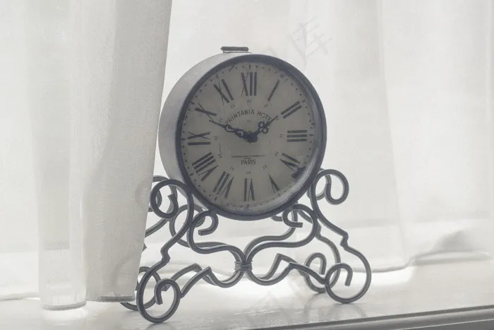时钟，时间，装饰，白色，窗帘