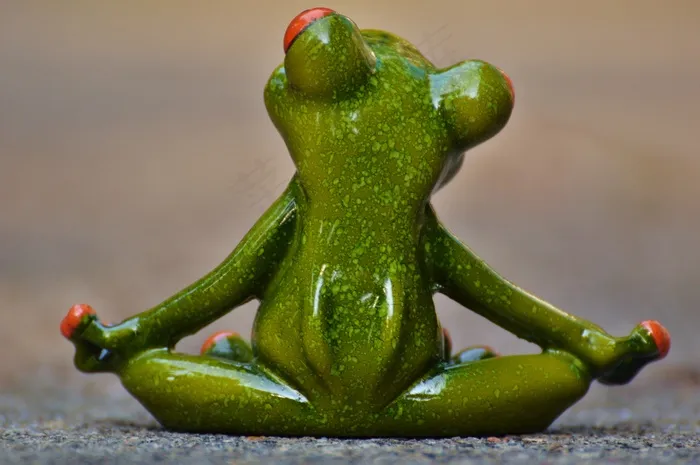小雕像的青蛙在街上行使，后视图