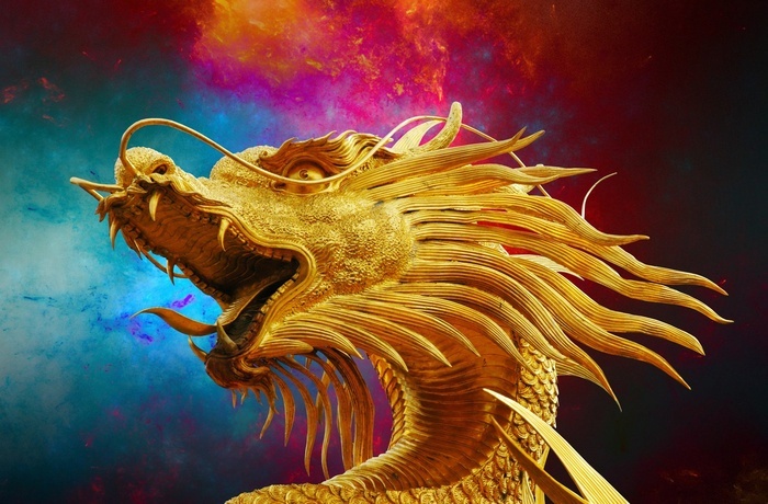 dragon,火焰特效,屏幕截图,图画,工艺品,中国龙在彩色背景上的雕像