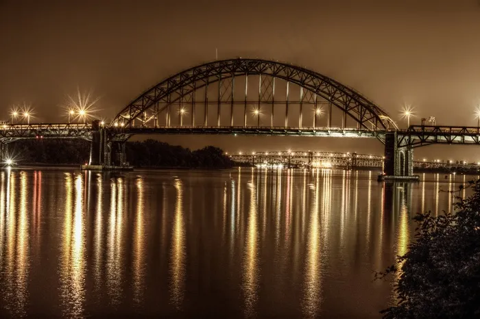 桥，费城，夜，宾夕法尼亚州，城市，河