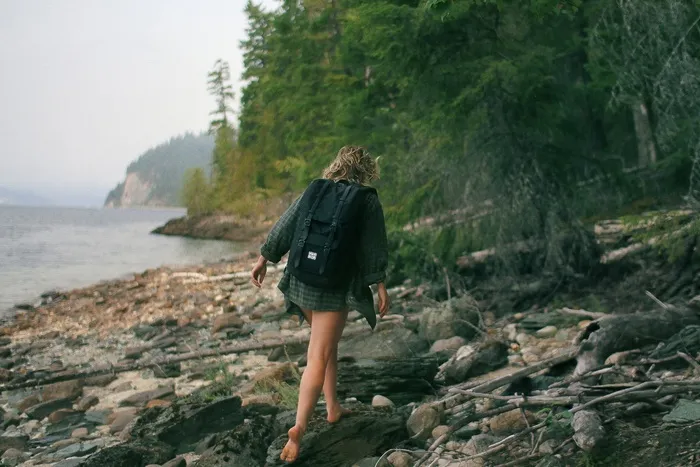 女人，徒步旅行，树木，森林，背包，冒险，女孩