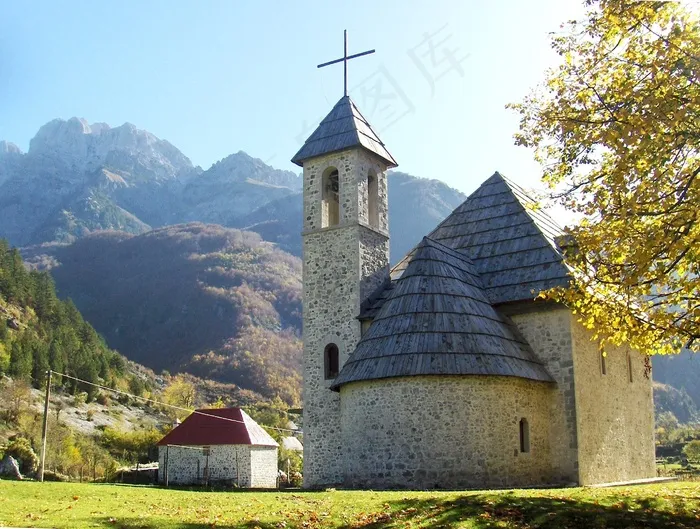 Theth，教堂，阿尔巴尼亚，天主教，山，老