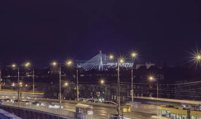 都市夜景,桥梁,夜景照明,路灯,夜景摄影,华沙路灯夜