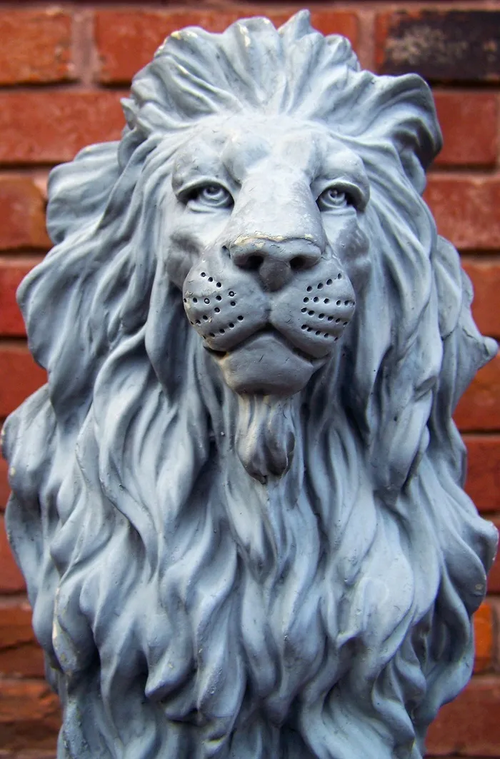狮子，雕像，图，石头，动物，猫科动物，蓝色，红色