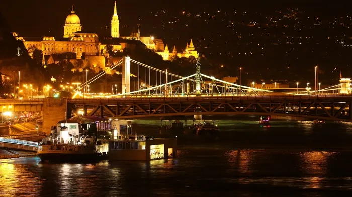 布达佩斯，晚上，桥梁，灯光，夜景图片
