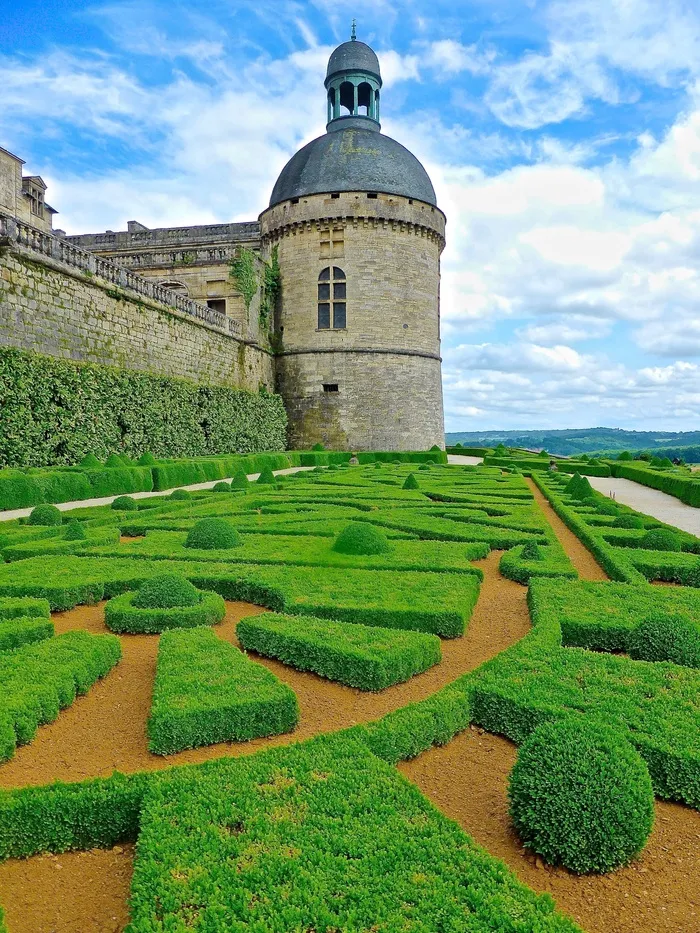花园，Hautefort，城堡，法国，中世纪，城堡