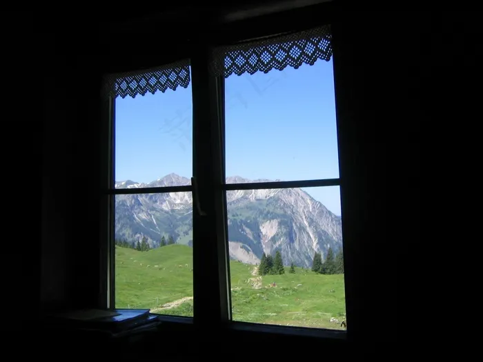阿尔高，窗口，阿尔卑斯山，Alm，山，草地