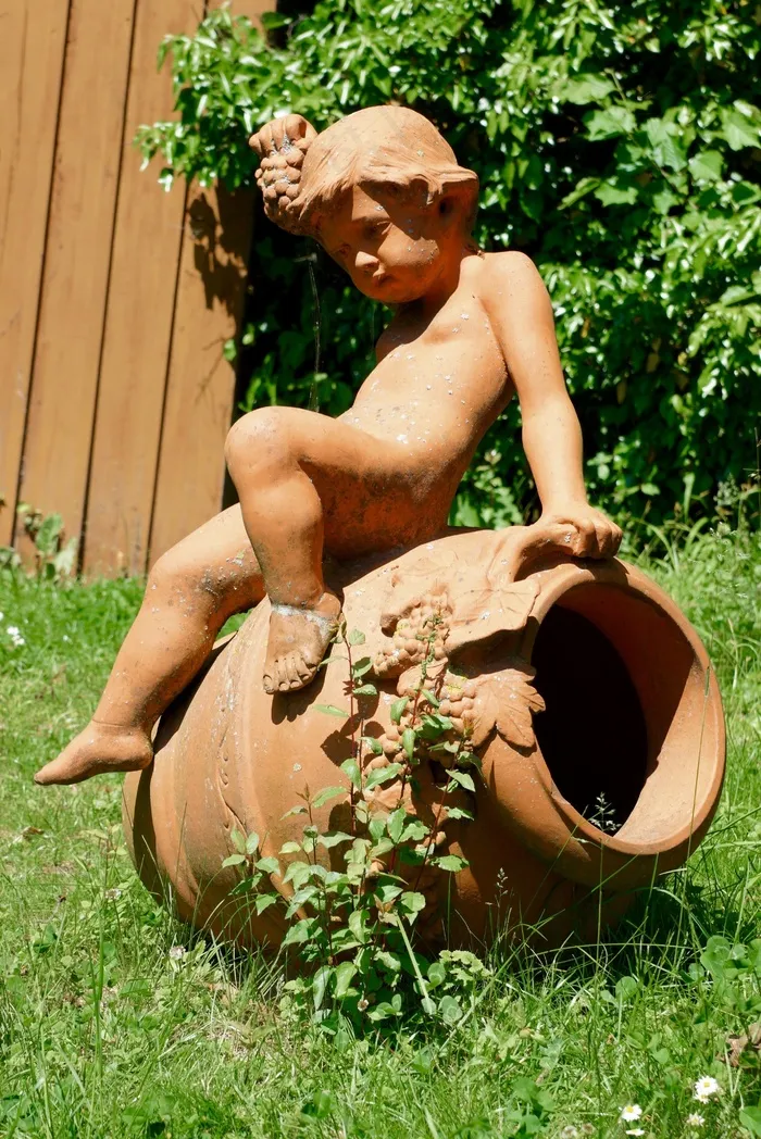 男孩，克鲁格，罐，构成，花园装饰，雕像