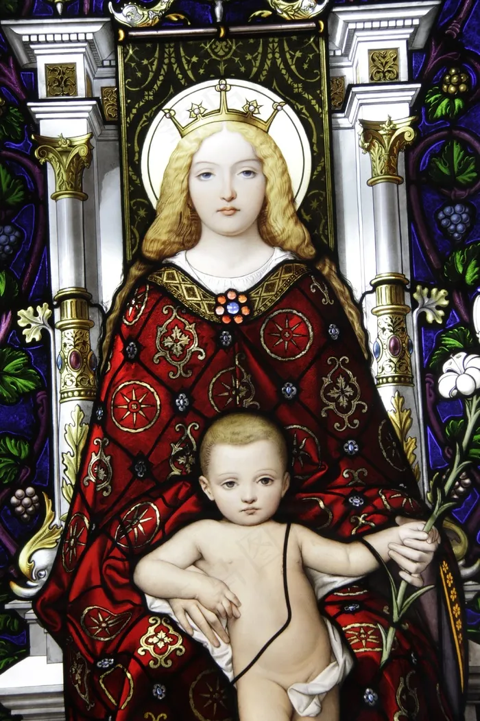彩绘玻璃窗，梵蒂冈，圣母，耶稣