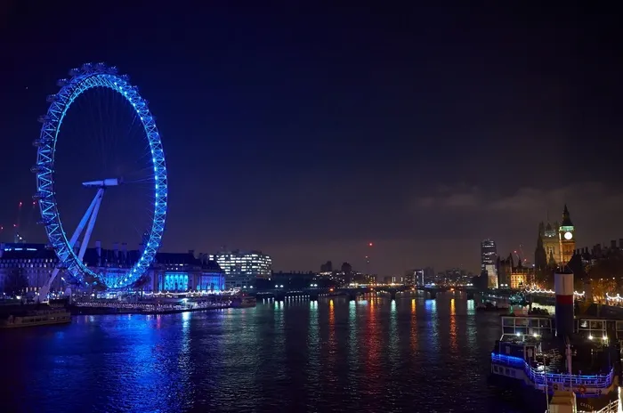 眼睛，伦敦，夜间照片，伦敦眼，蓝色