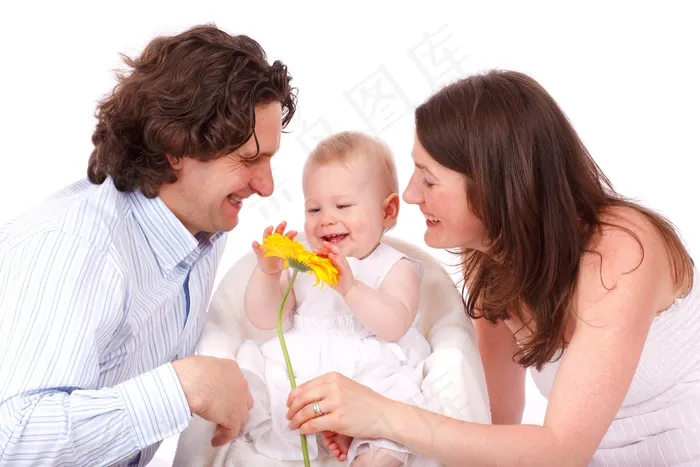 幸福的家庭，与玩花的小女儿的画像