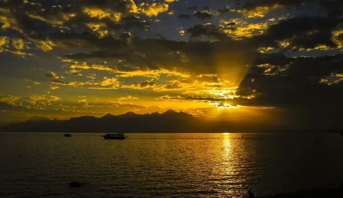 日落，安塔利亚，海洋，和平，火花，海滩