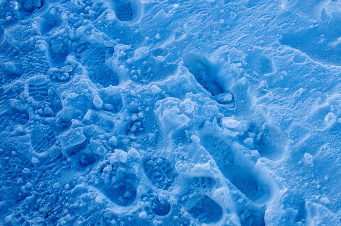 蓝色雪足迹冬天寒冷冰