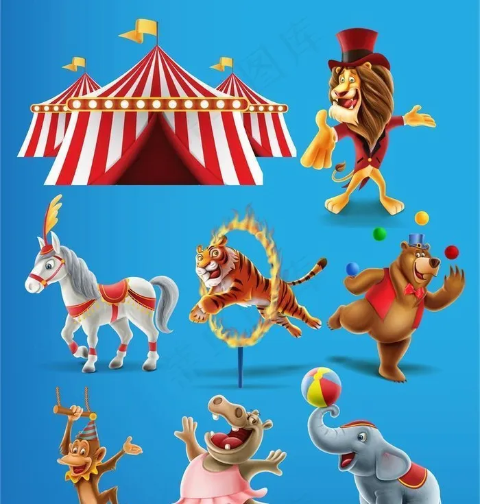 马戏团卡通动物图片