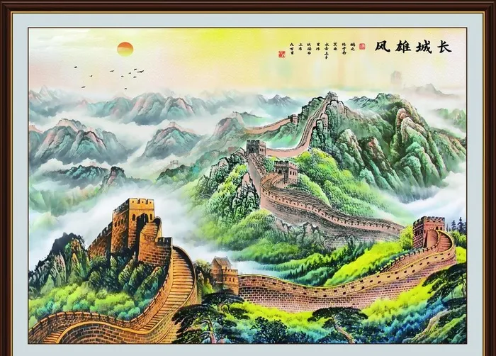 山水风景画,万里长城,装裱字画,八