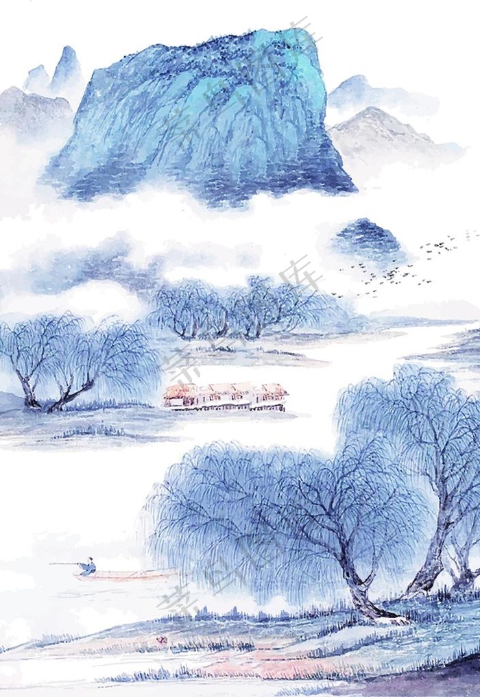 水墨画图片ai矢量模版下载