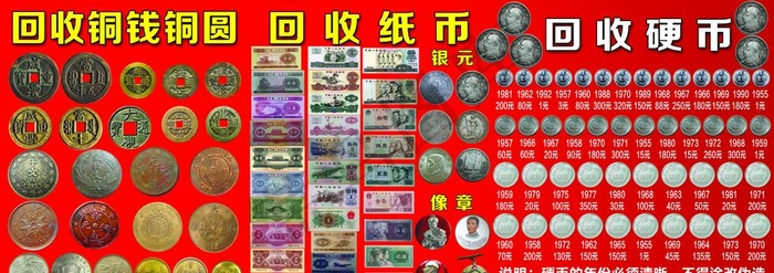 回收旧币 铜钱 银元图片(5906x2264(dpi:50))psd模版下载